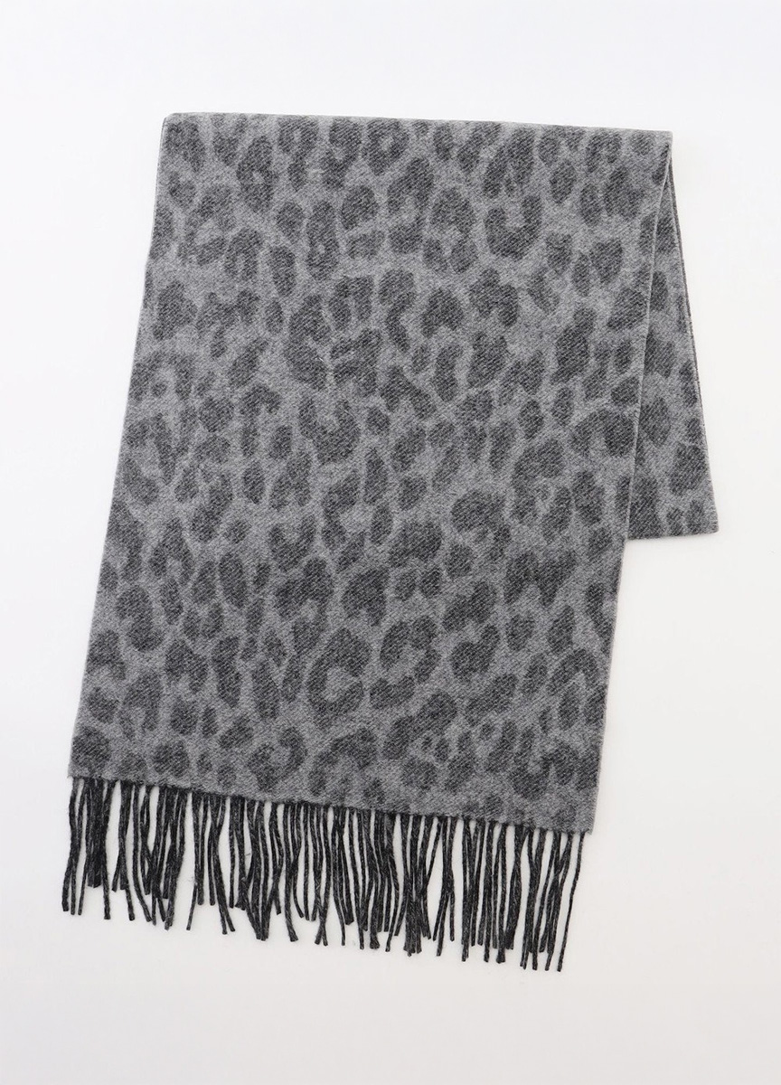 動物紋混羊絨圍巾